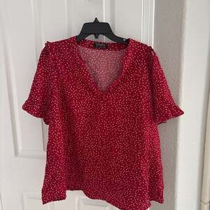 NWT Bloomchic Polka Dot V Neck Ruffle Trim Blouse